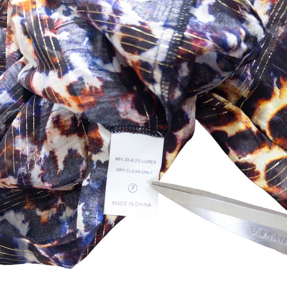 MARIE OLIVER Animal Print Metallic Stripe Short Sleeve Blouse Black Orange Small - Picture 7 of 9